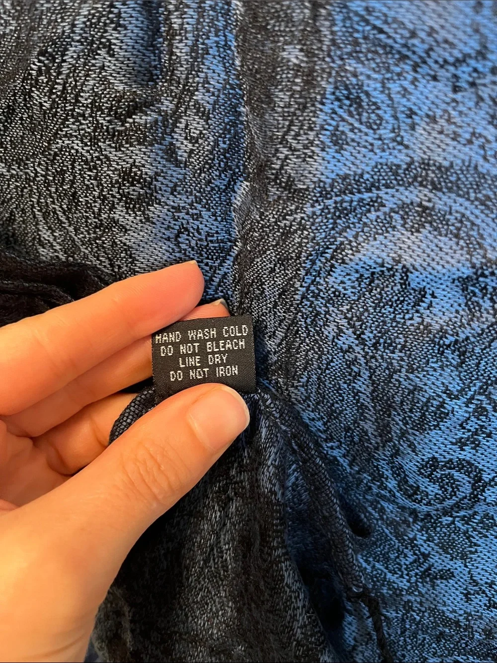 Blue Paisley Viscose Long Scarf With Fringe